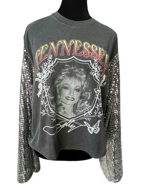 ✨ Dolly Parton Sequin Sleeve Shirt – One-of-a-Kind Statement Piece ✨